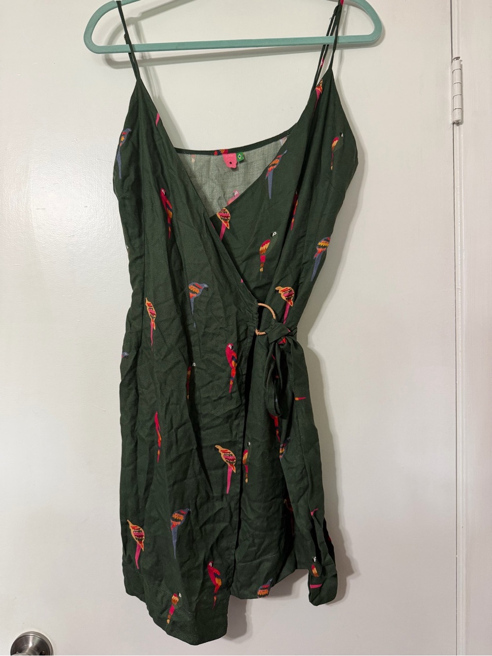 FARM Rio Green Wrap Dress with Multicolored Parrot Print - Picture 2 of 5